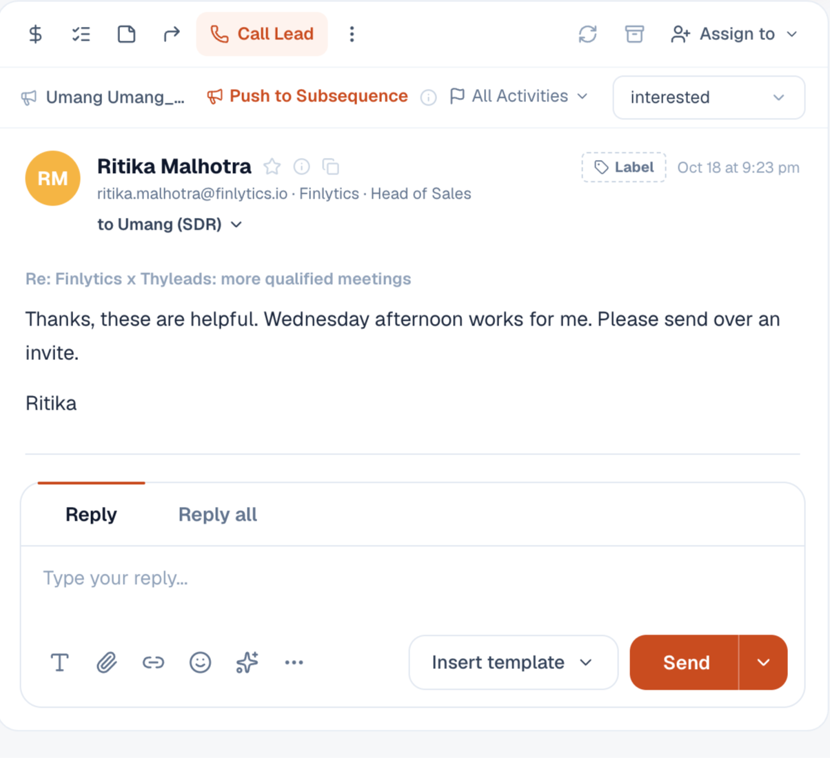 Campaign conversation and prospect reply preview