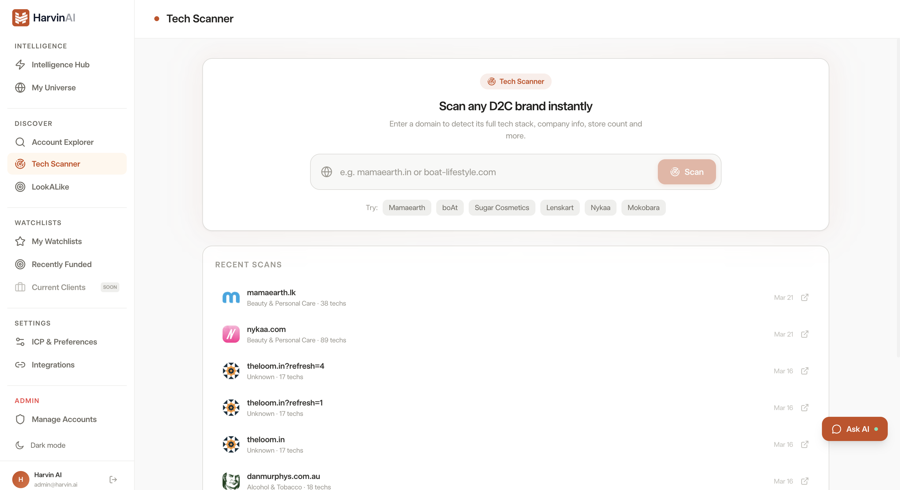 Tech Stack Scanner — HarvinAI